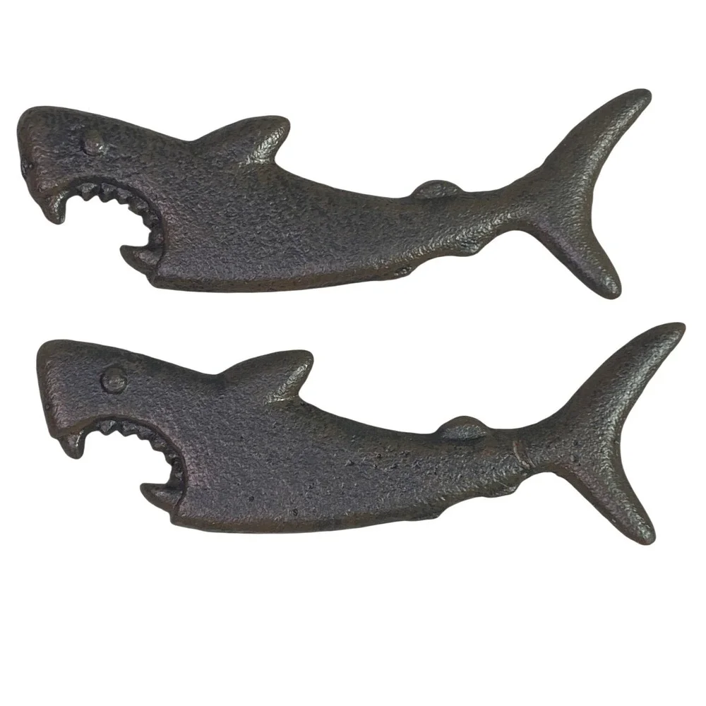 2 Cast Iron Shark Bottle Opener Kitchen Bar Gadget Nautical‎ Coastal Decor